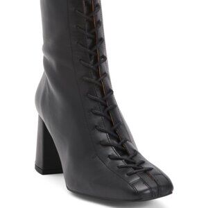 NEW ANGEL ALARCON Made In Spain Leather Laced Heeled Booties black 864tn